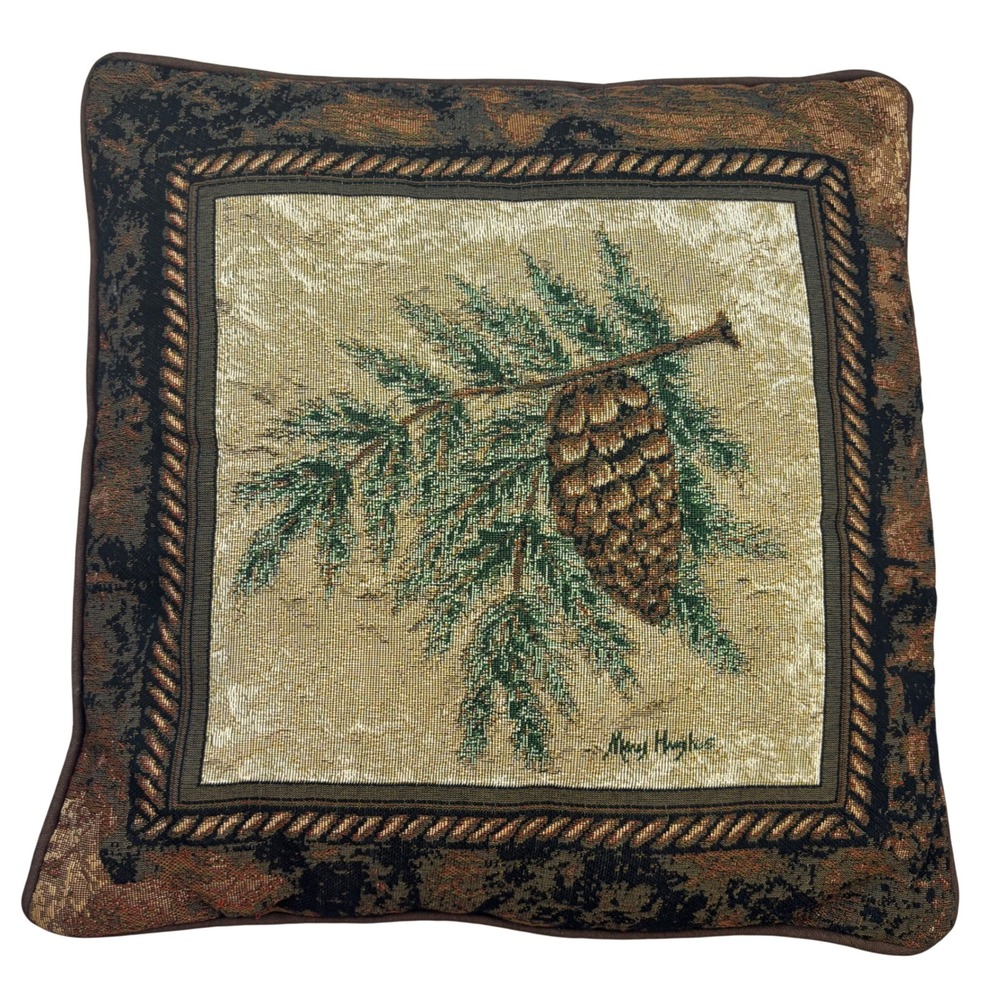 Riverdale Mary Hughes Pinecone Tapestry Pillow Rustic Lodge Cabin Decor 16x16